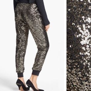 Wayf gold sequin track pants